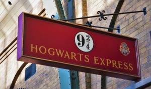 Hogwarts Express colorful 9 3/4 platform train sign