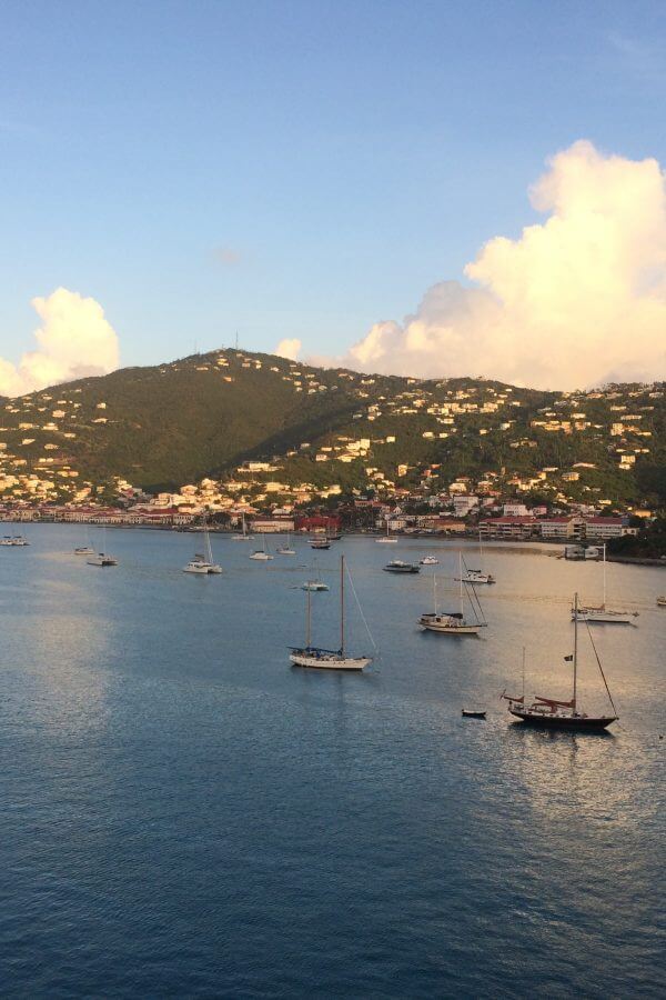 View of water, mountains and clouds in St. Thomas