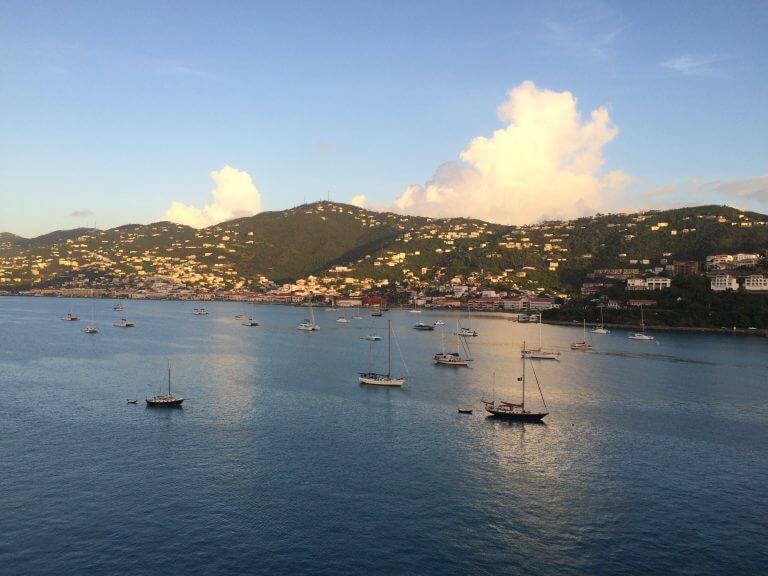 View of water, mountains and clouds in St. Thomas