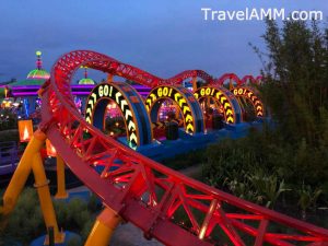 Slinky Dog Dash track at night in Disney's Toy Story Land in Disney's Hollywood Studios