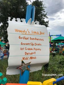 Outdoor signage for Woody's Lunch Box in Toy Story Land at Disney's Hollywood Studios, Walt Disney World Resort