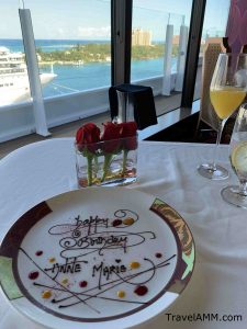 Birthday plate presented after brunch at palo on the disney dream