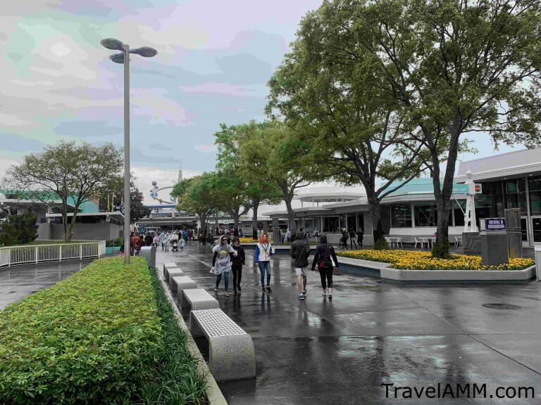 Rainy day in tomorrowland at the Magic Kingdom