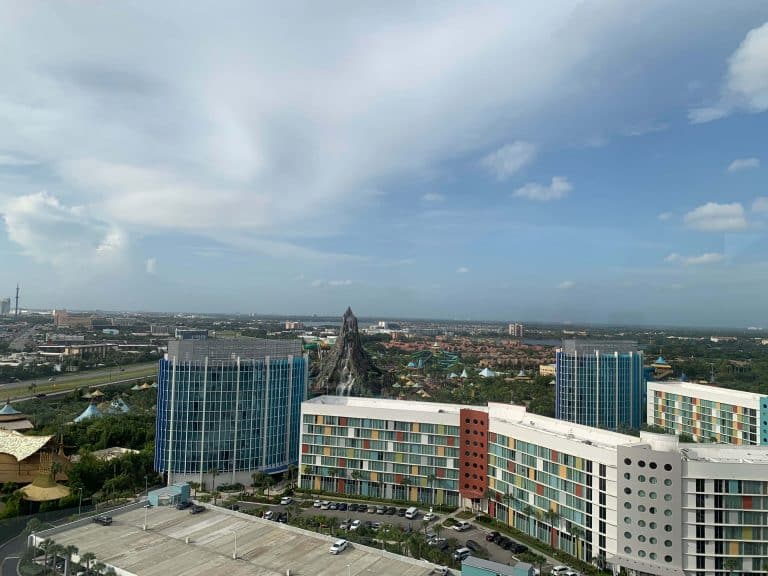 View of Cabana Bay Beach Resort and Volcano Bay from Aventura Roof Bar