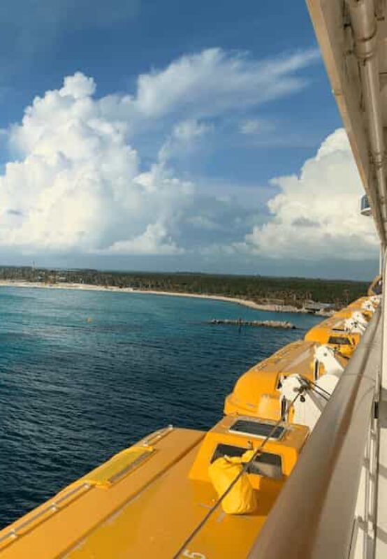 View of Disney Castaway Cay over Lifeboats on Disney Fantasy