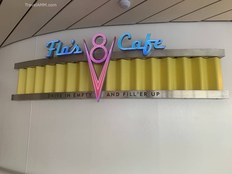 Flos v8 Cafe signage on the Disney Fantasy September 2021