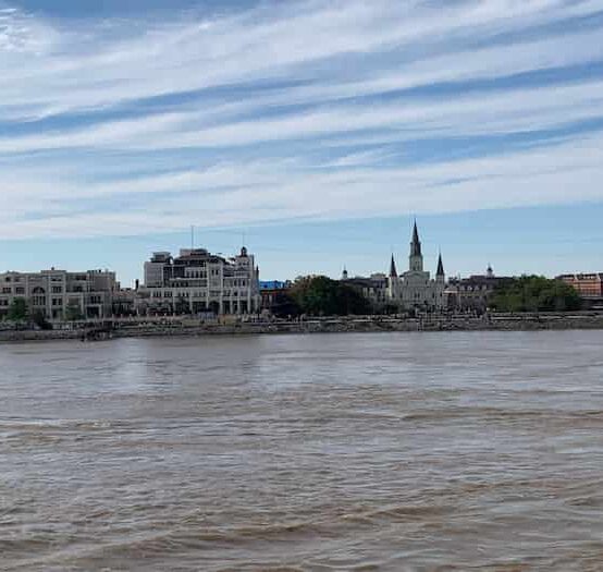 St. Louis Cathedral in New Orleans as seen from aboard the DIsney Magic in March 2023