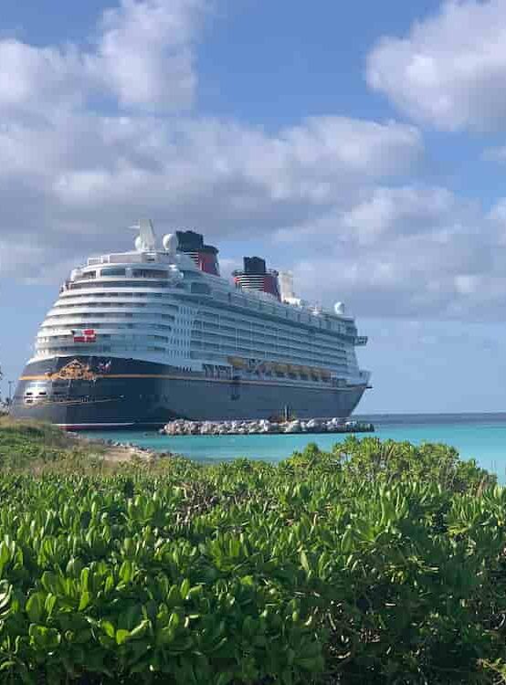 Disney Fantasy docked at Disney Castaway Cay in March 2024