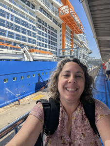 Erin getting ready to sail on a Celebrity Cruise
